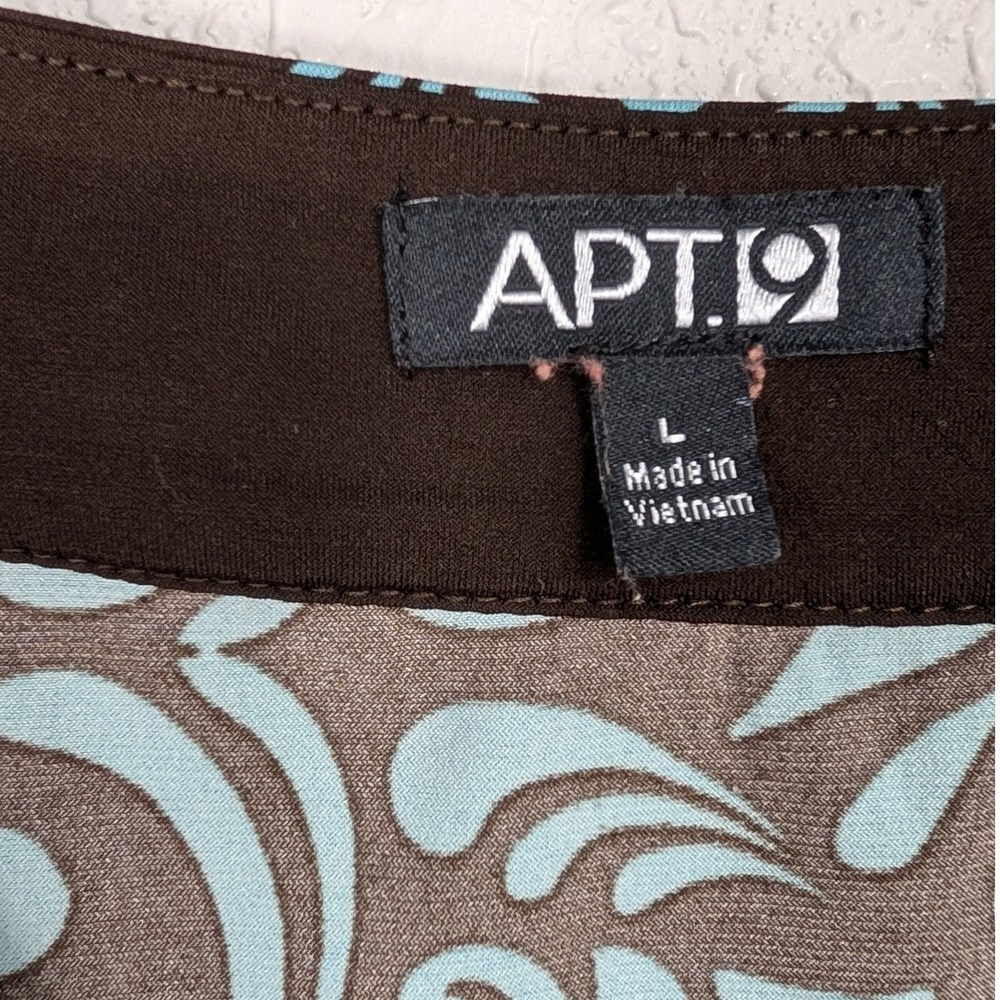 Apt. 9 Faux Wrap Top Women Large Brown Blue Short Sleeve Rhinestone V-Neck - Picture 5 of 9